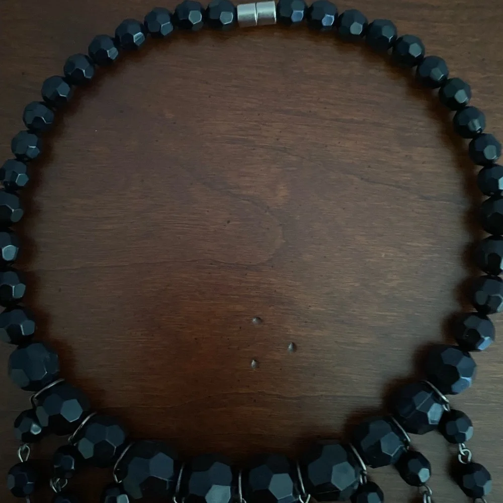 Gothic Glam Black Beaded Choker Necklace/Teardrop Dangle | Magnetic Clasp